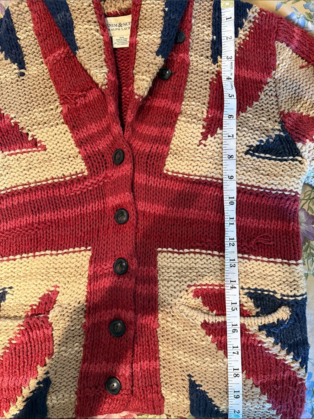 Ralph Lauren Red Cream & Navy Shawl Collar Cardigan - Picture 6 of 6